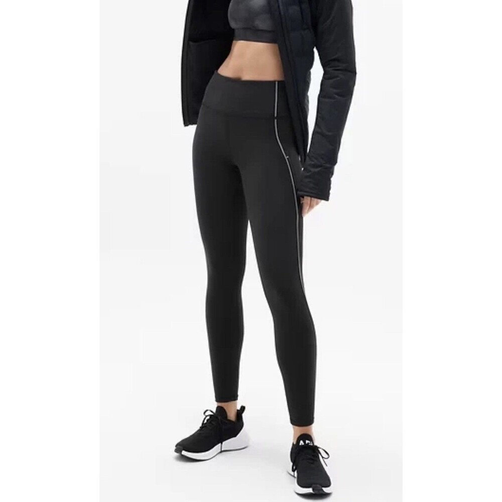 Athleta Rainier Reflective Stripe Tight Leggings Black Winter Running Medium